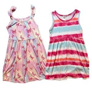 Members Mark Dress Set Girls 7 Pink Blue Butterfly Striped Sleeveless Summer